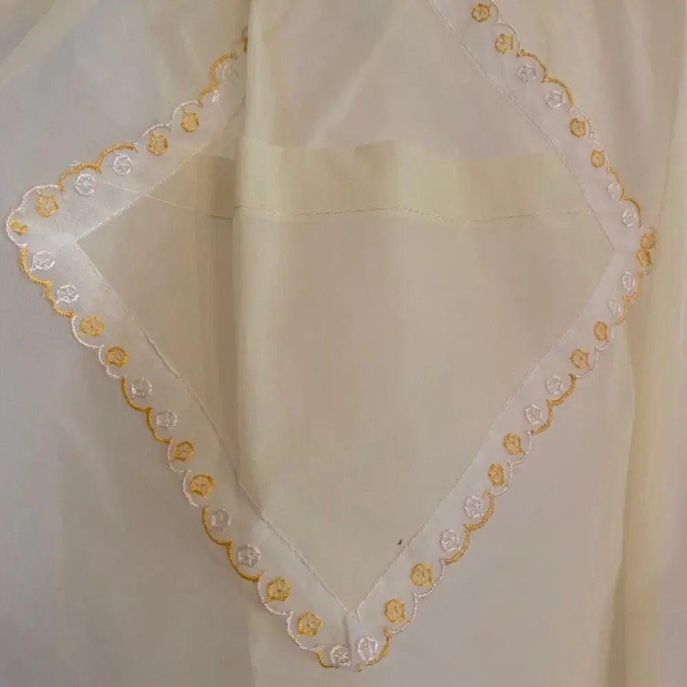 Vintage yellow organza half apron mid century lace trim pocket 50's homemaker